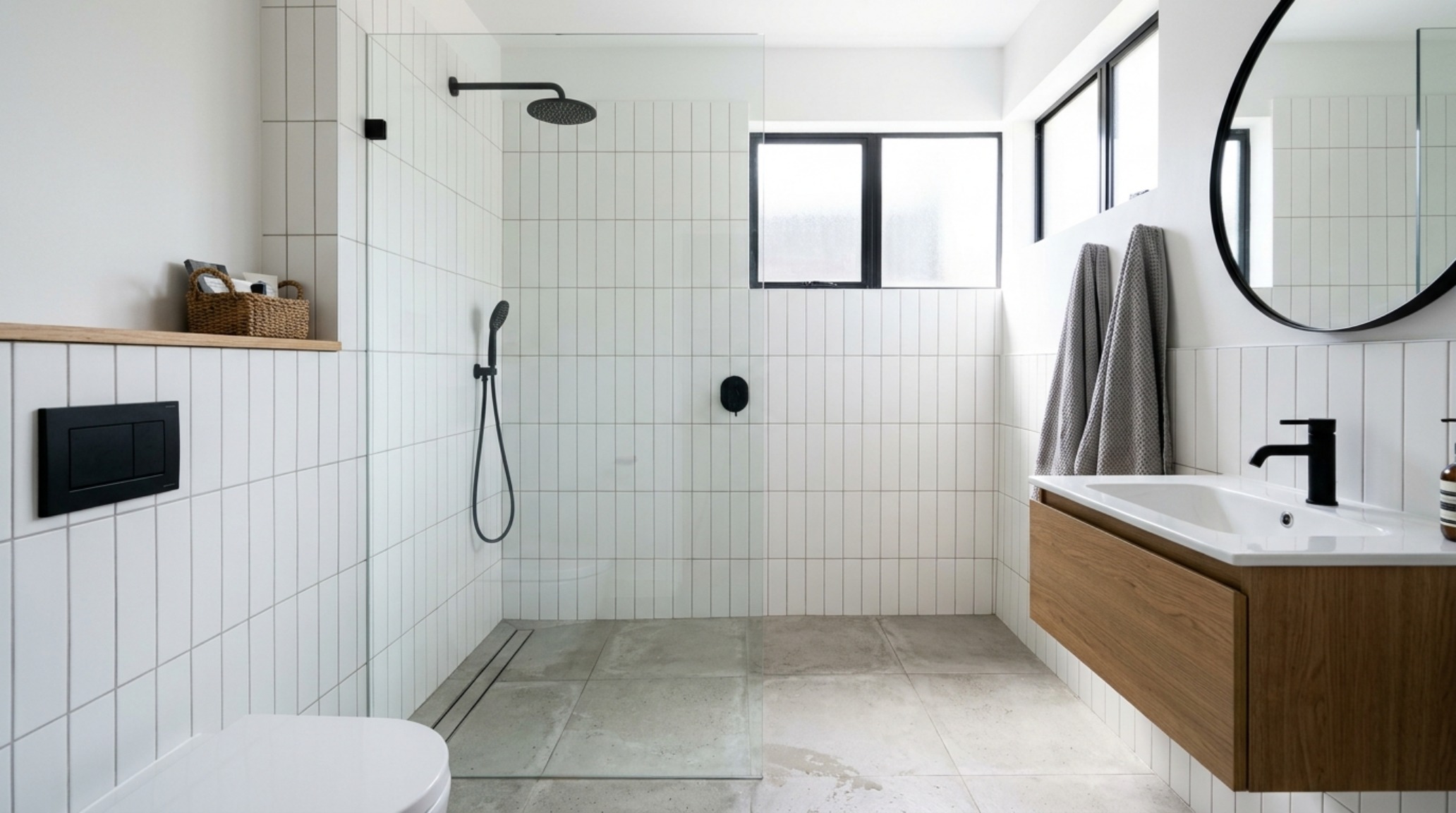 small space ideas for small bathrooms featuring a walk-in wet room design with a frameless glass partition and integrated floor drainage. small space ideas for small bathrooms featuring a walk-in wet room design with a frameless glass partition and integrated floor drainage.