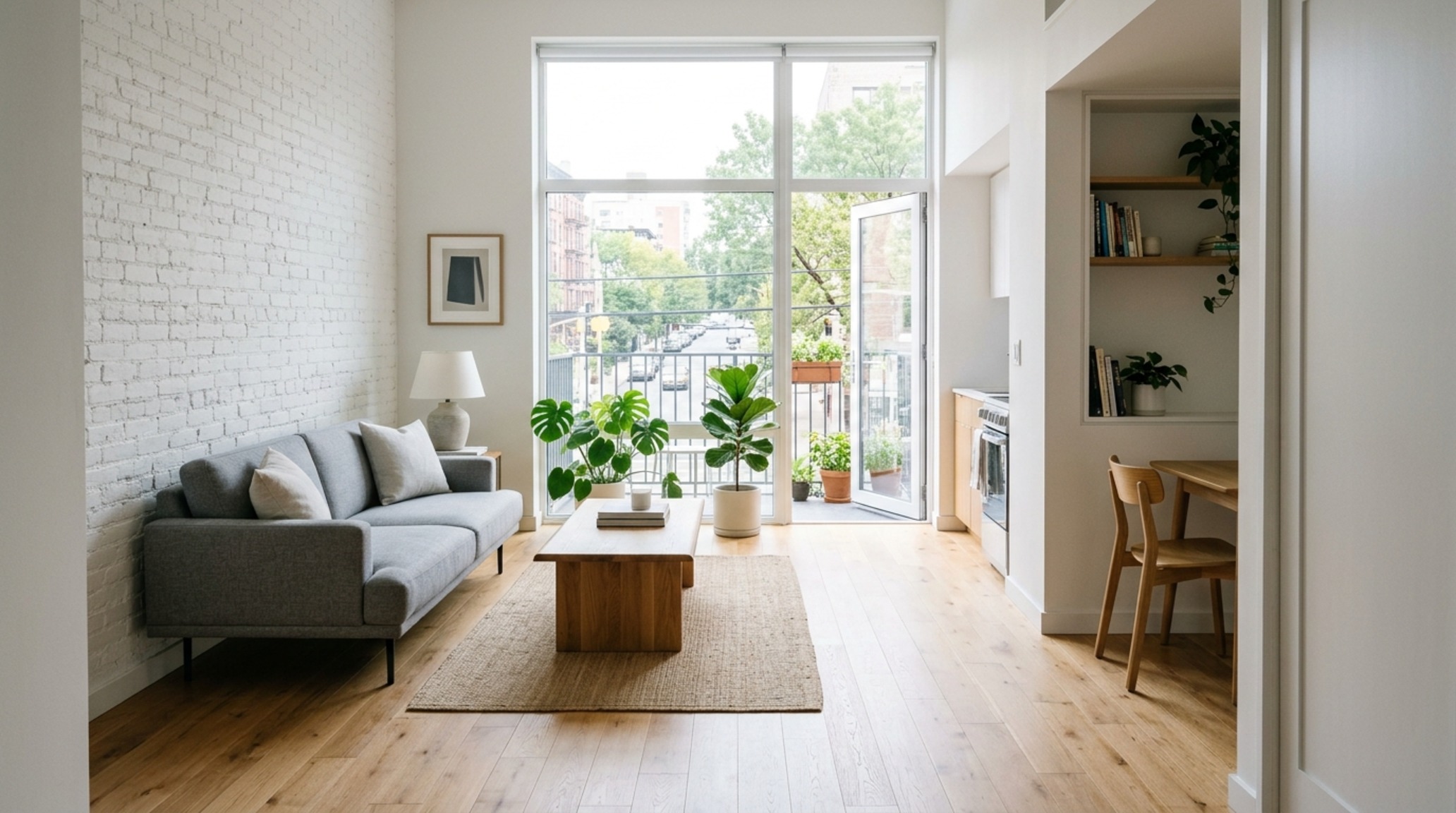 small space inexpensive apartment decorating ideas illustrating a 36-inch clear walkway between a slender-legged mid-century sofa and a minimalist wall-mounted shelf. small space inexpensive apartment decorating ideas illustrating a 36-inch clear walkway between a slender-legged mid-century sofa and a minimalist wall-mounted shelf.