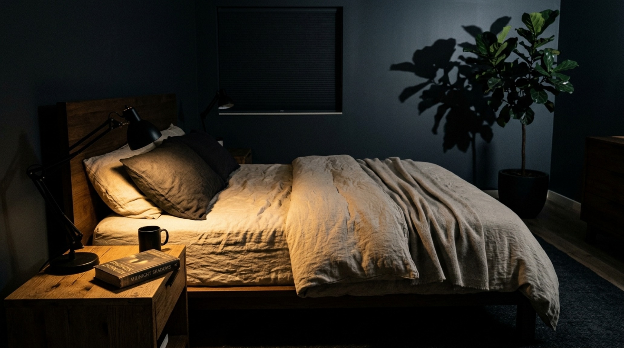 inexpensive apartment decorating ideas lighting guide depicting a bedside vignette with a warm LED task lamp and soft shadows cast by a structural monstera leaf. inexpensive apartment decorating ideas lighting guide depicting a bedside vignette with a warm LED task lamp and soft shadows cast by a structural monstera leaf.