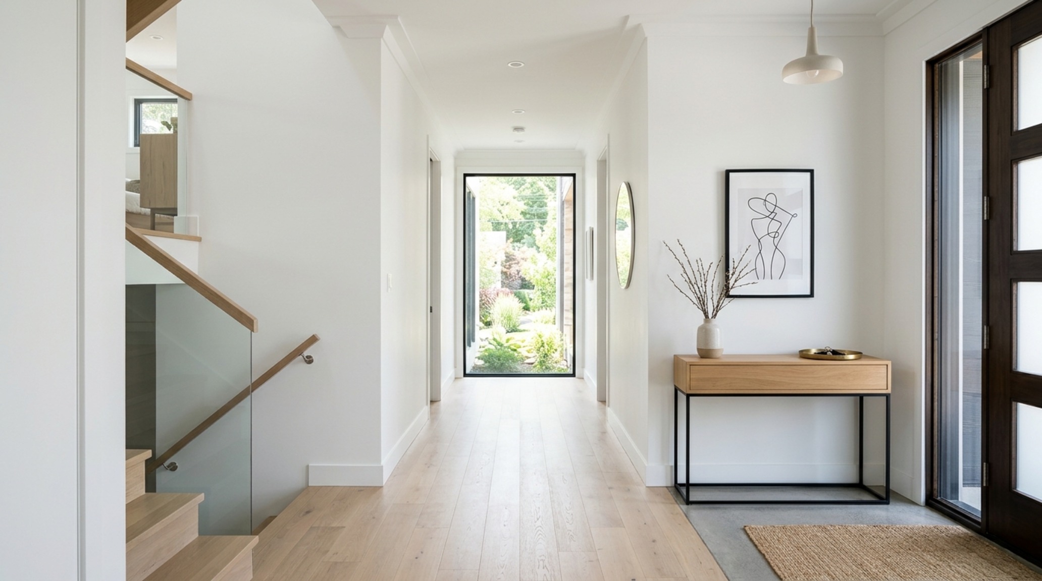 modern interior design my house ideas focused on a gallery-style entryway with perfectly aligned sightlines toward a large floor-to-ceiling window modern interior design my house ideas focused on a gallery-style entryway with perfectly aligned sightlines toward a large floor-to-ceiling window
