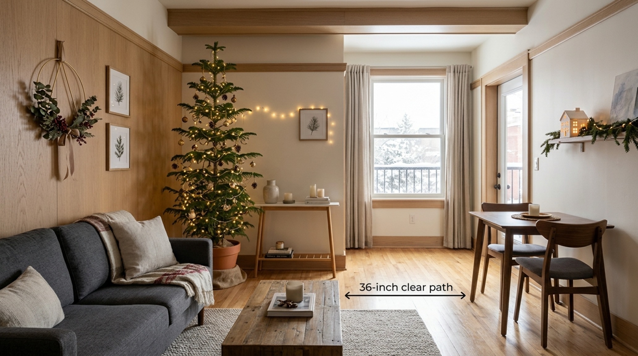 small space interior christmas decor solutions using vertical wall-mounted evergreen branches and slender pencil pines to preserve floor area small space interior christmas decor solutions using vertical wall-mounted evergreen branches and slender pencil pines to preserve floor area