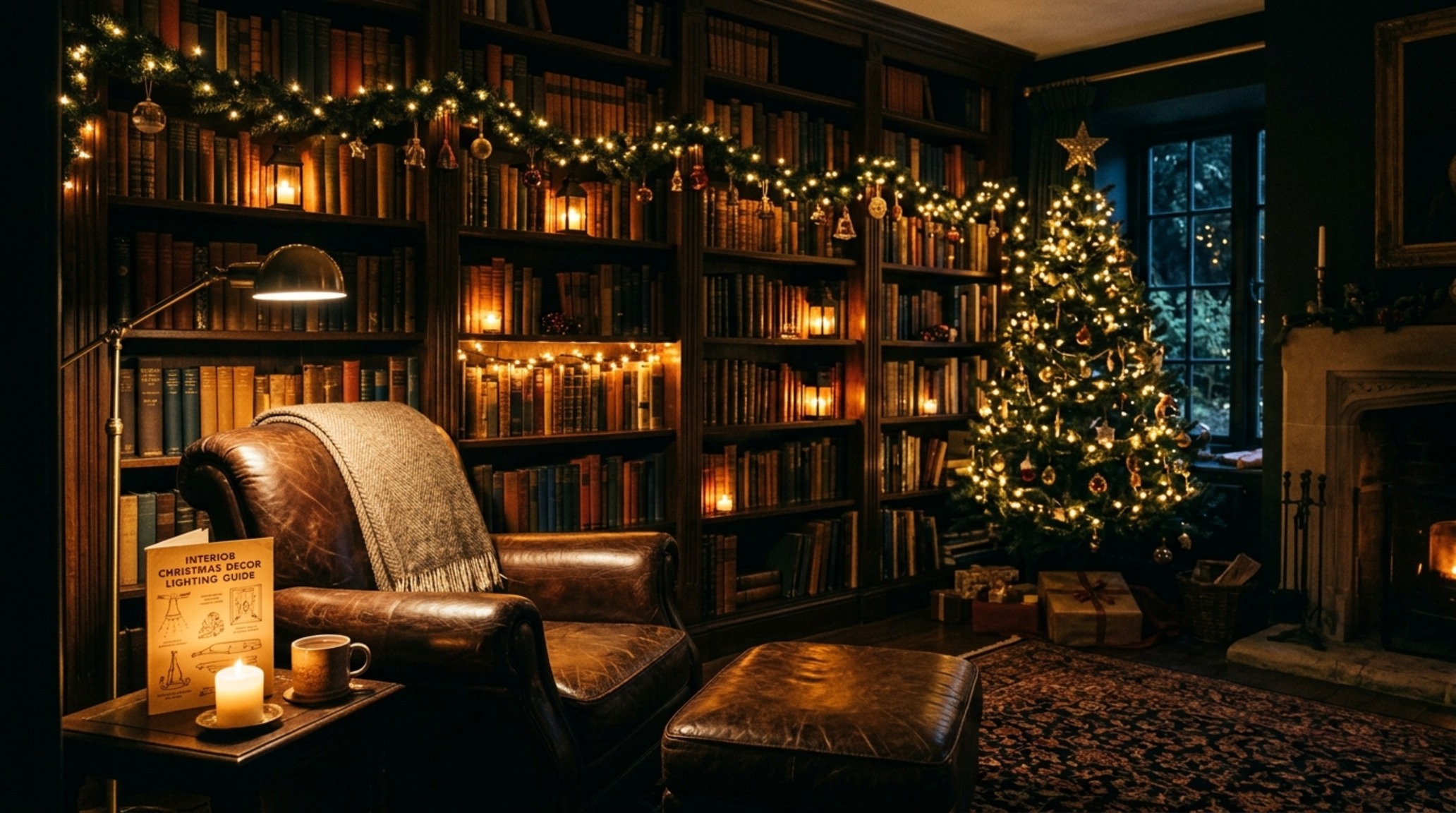 interior christmas decor lighting guide for a moody library with soft uplighting and warm white fairy lights hidden in cedar garlands interior christmas decor lighting guide for a moody library with soft uplighting and warm white fairy lights hidden in cedar garlands