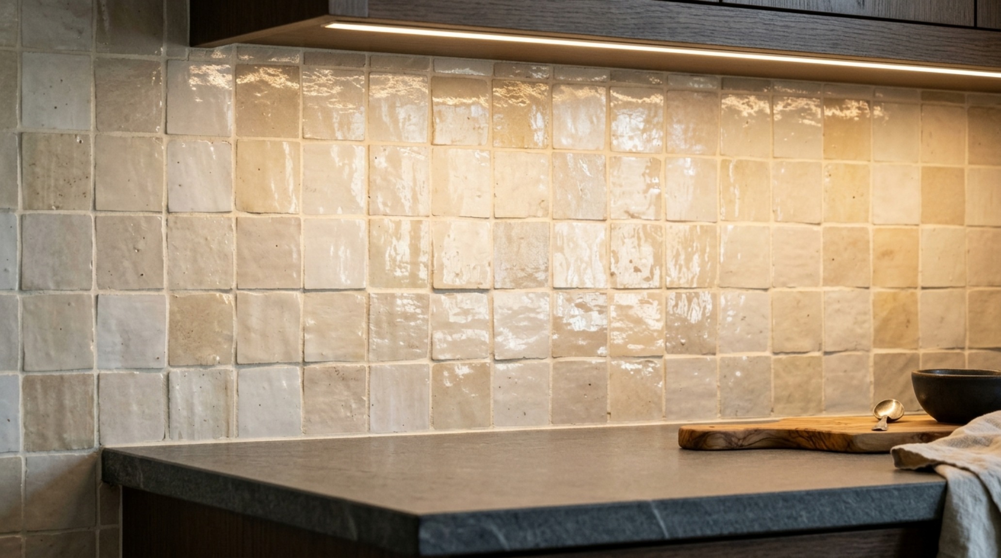 Luxury kitchens 2013 textures highlighting the contrast between hand-glazed Zellige backsplash tiles and a solid soapstone countertop. Luxury kitchens 2013 textures highlighting the contrast between hand-glazed Zellige backsplash tiles and a solid soapstone countertop.
