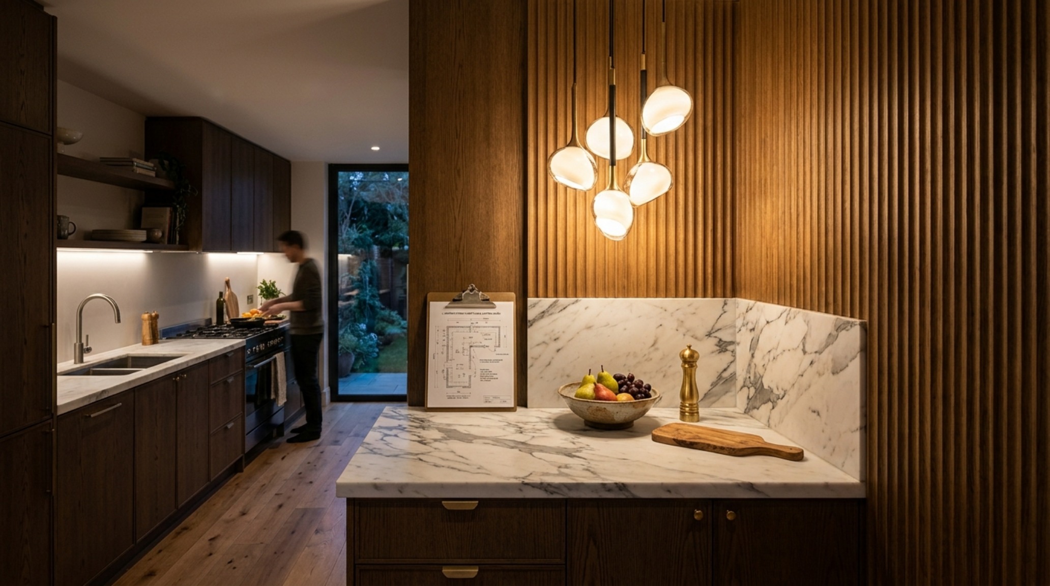 l shaped kitchen floor plans lighting guide showing diffused directional lighting washing over a handmade Zellige tile backsplash. l shaped kitchen floor plans lighting guide showing diffused directional lighting washing over a handmade Zellige tile backsplash.