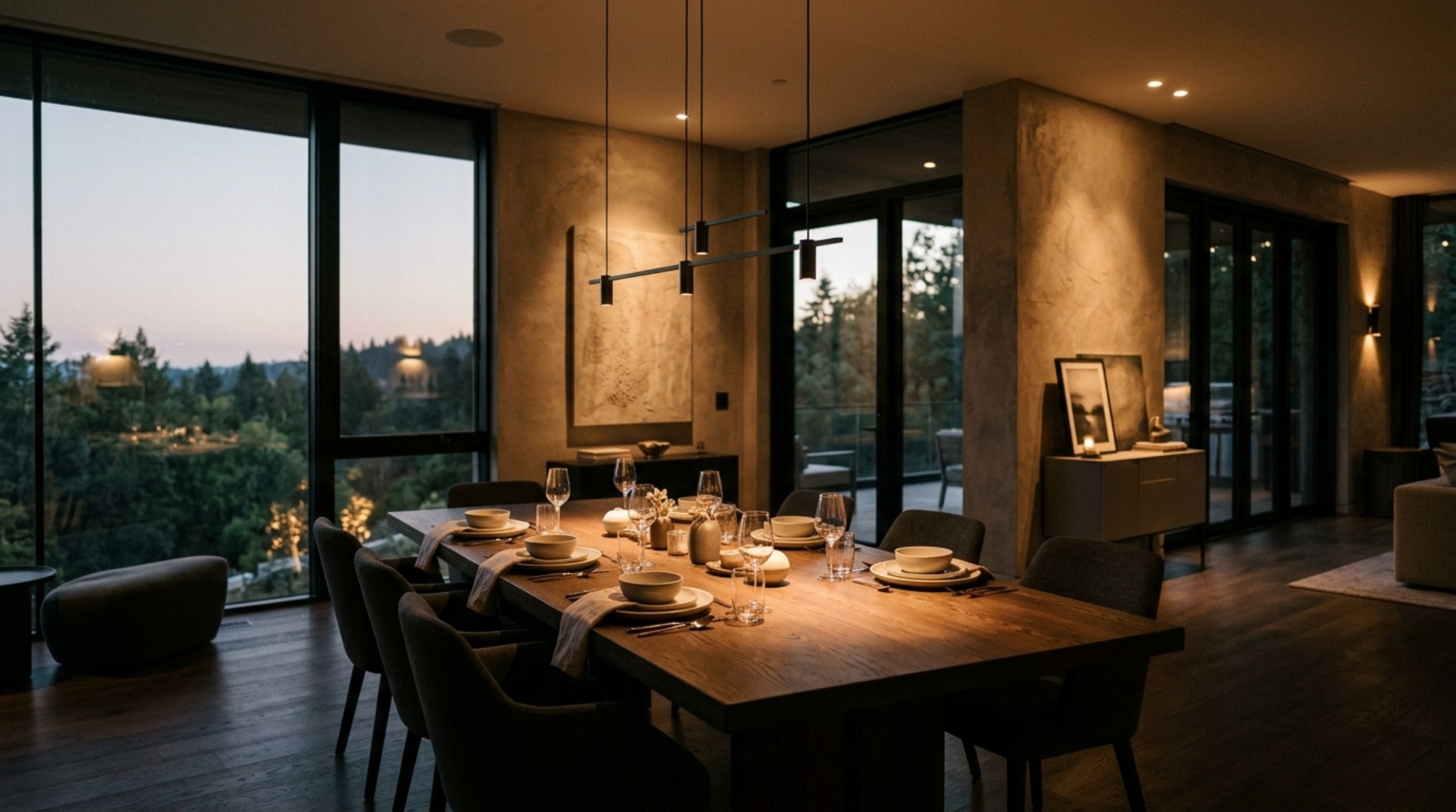 million dollar home designs lighting guide illustrating 2700K warm ambient glow from recessed pinhole fixtures over a minimalist dining area million dollar home designs lighting guide illustrating 2700K warm ambient glow from recessed pinhole fixtures over a minimalist dining area