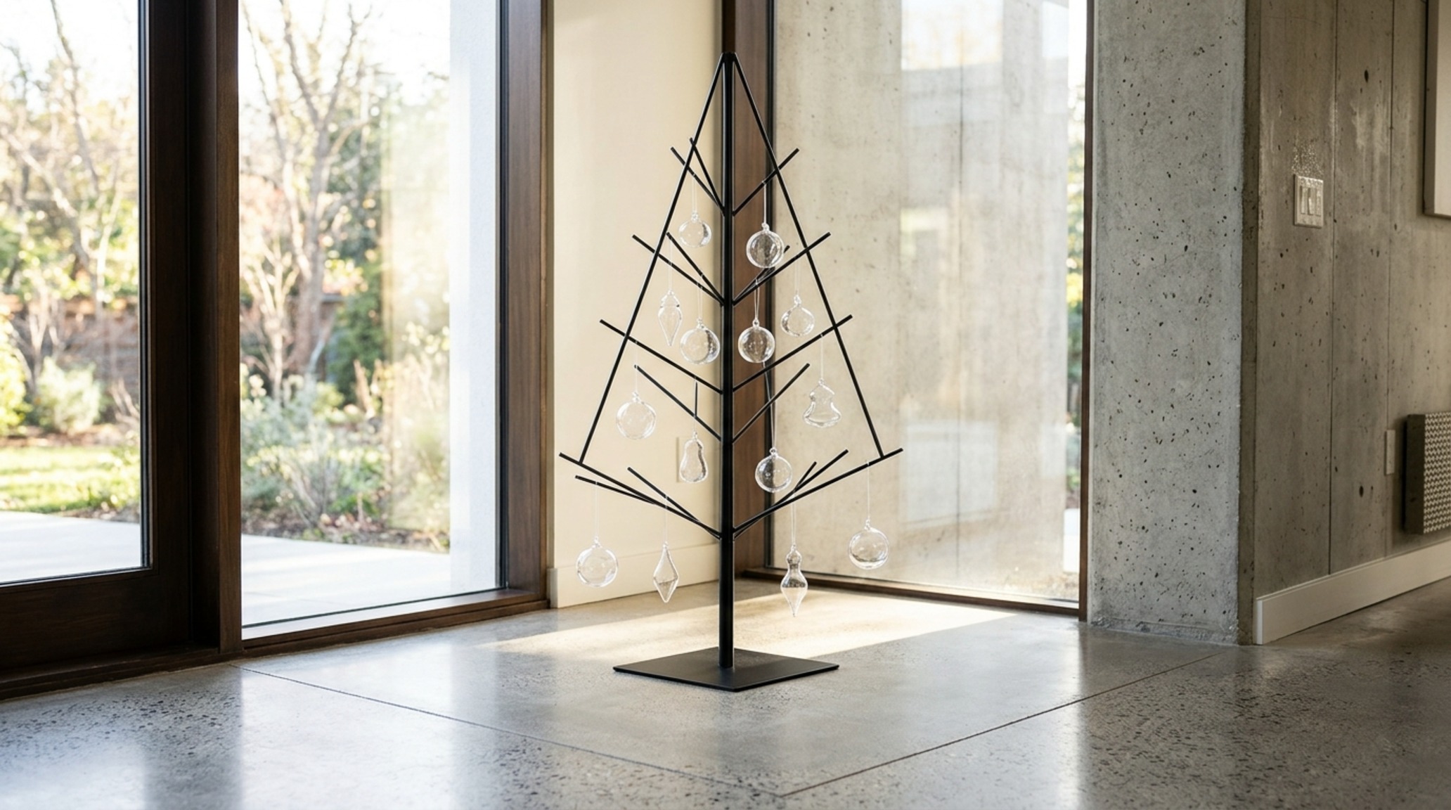 modern new christmas decorating ideas ideas highlighting a sculptural black metal tree form decorated with single-origin glass drops