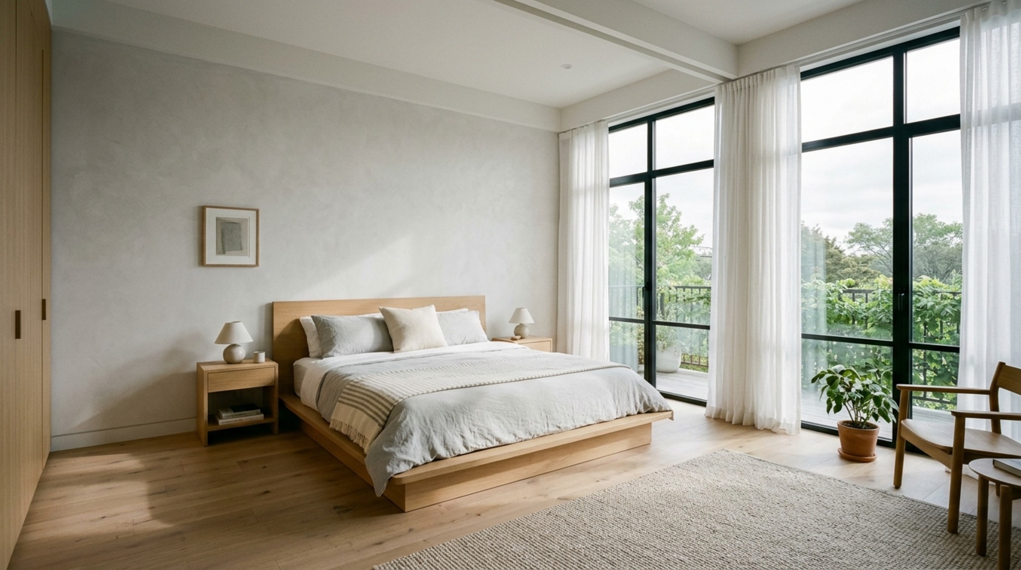 modern scandinavian design bed ideas featuring a low-profile white oak platform frame in a bright, sunlit room with 35mm architectural lens perspective. modern scandinavian design bed ideas featuring a low-profile white oak platform frame in a bright, sunlit room with 35mm architectural lens perspective.