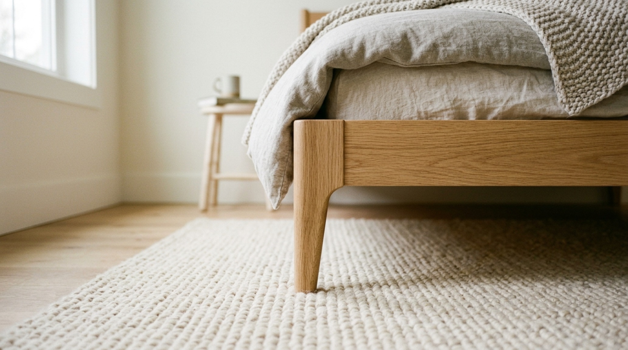 small space scandinavian design bed showing 30-inch walkway clearances and a minimalist light wood frame to maximize spatial flow. small space scandinavian design bed showing 30-inch walkway clearances and a minimalist light wood frame to maximize spatial flow.