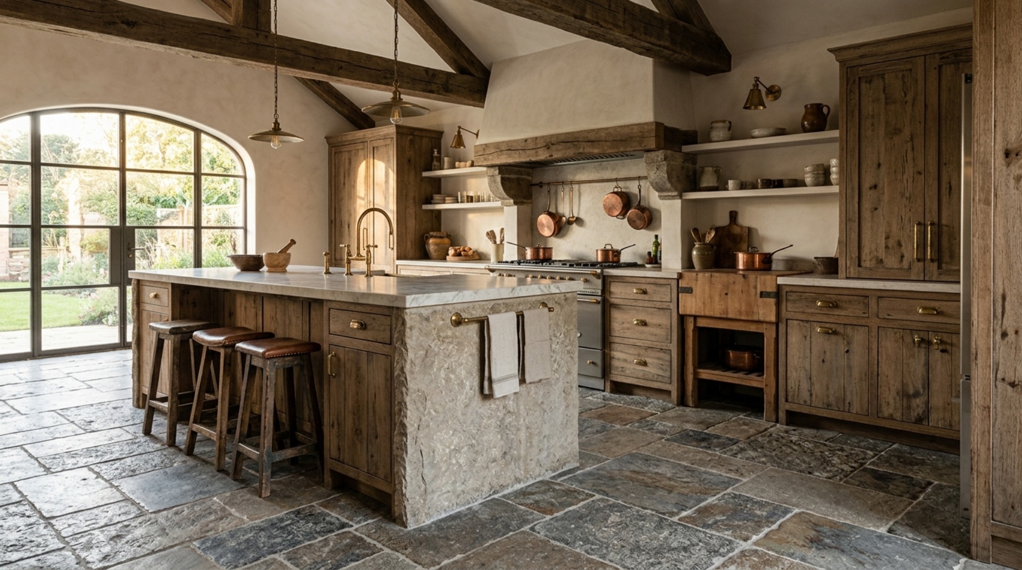Luxury tile designs for kitchen floors textures of tumbled Belgian bluestone, capturing the ancient fossil details and matte finish that provides a grounding foundation for a contemporary kitchen. Luxury tile designs for kitchen floors textures of tumbled Belgian bluestone, capturing the ancient fossil details and matte finish that provides a grounding foundation for a contemporary kitchen.