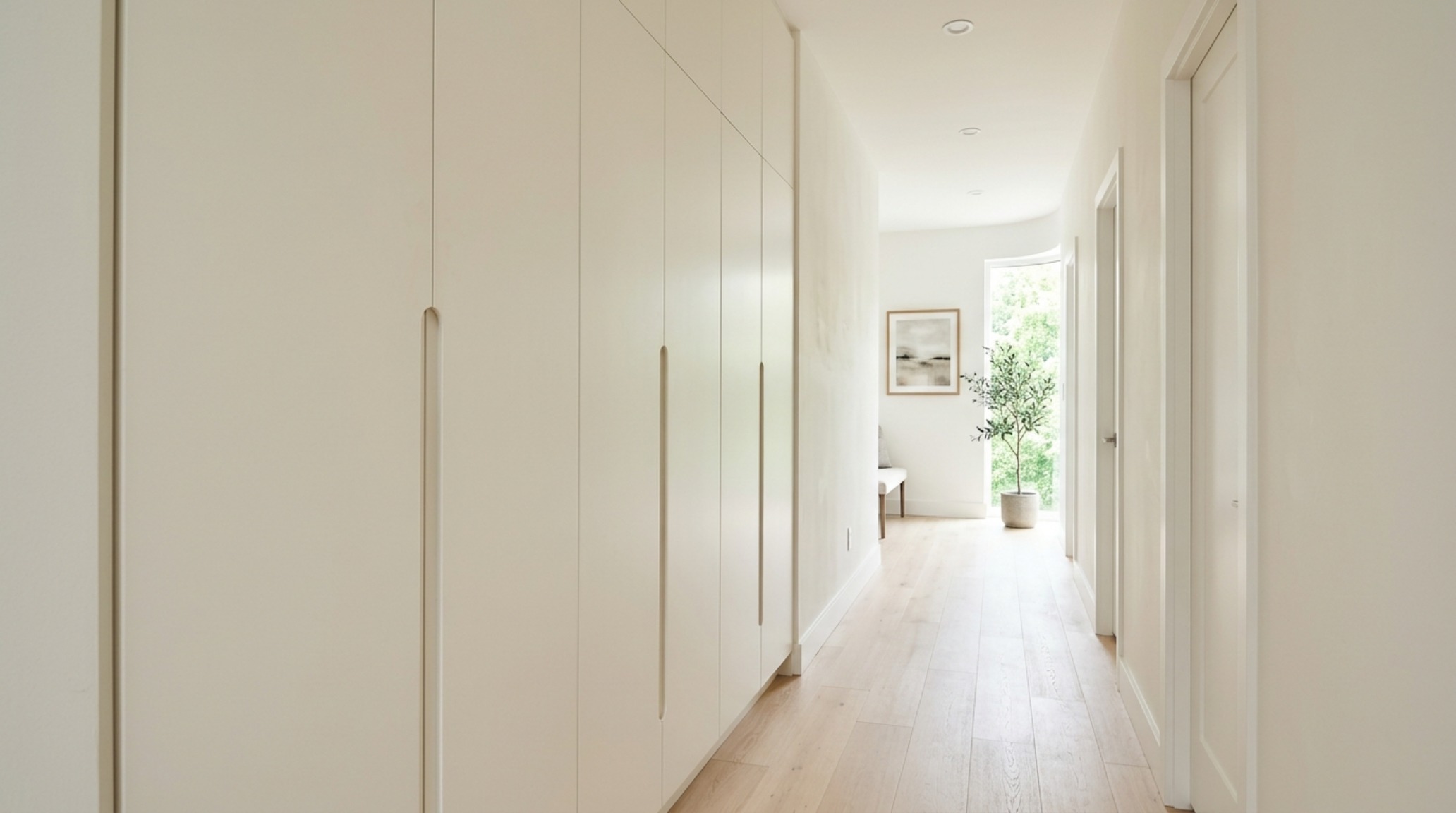 small space unique cabinets including a tall, slender linen press with integrated vertical pulls designed for a narrow 36-inch wide hallway. small space unique cabinets including a tall, slender linen press with integrated vertical pulls designed for a narrow 36-inch wide hallway.