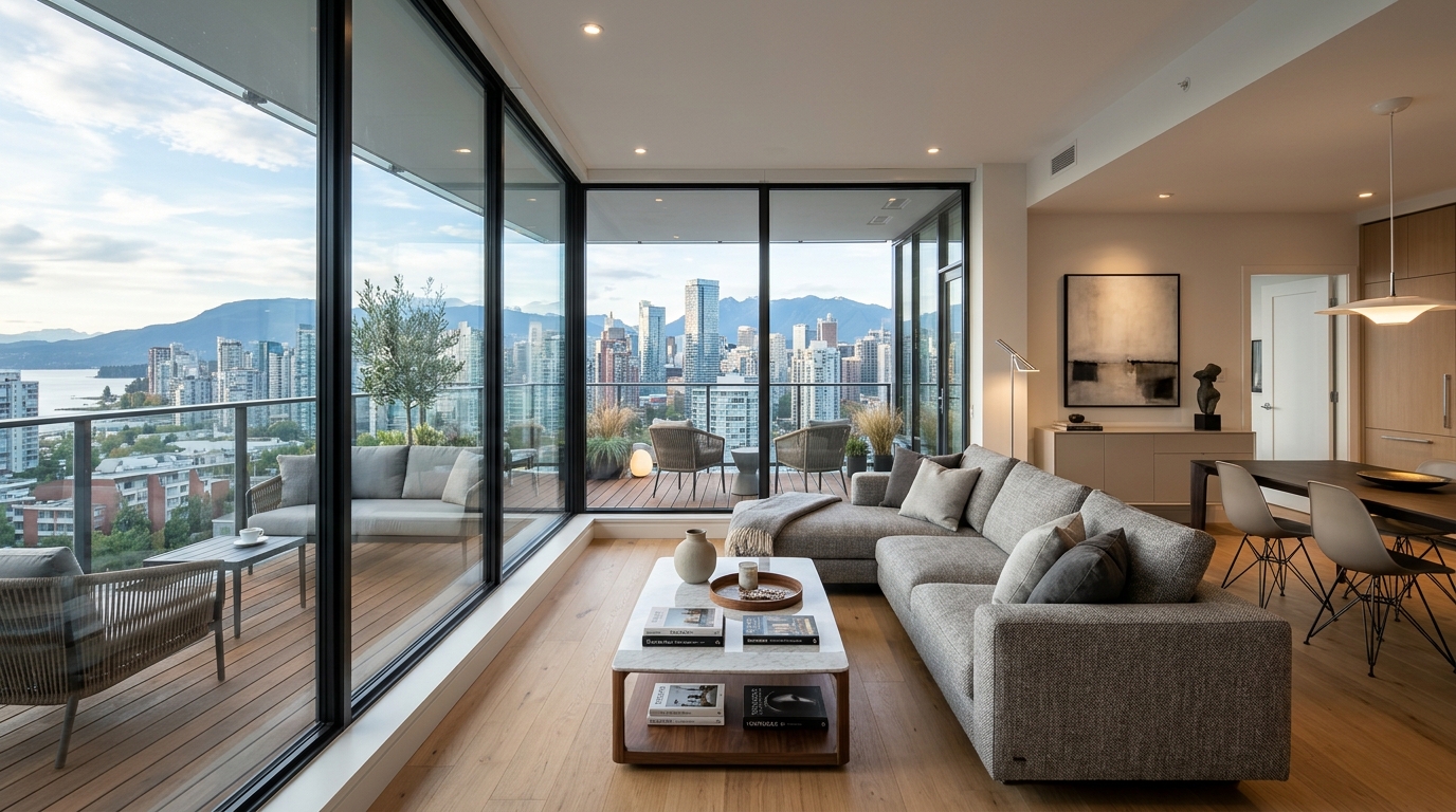 Small apartment balcony ideas architecture view looking through a glass sliding door, showing seamless floor-level transition from indoor to outdoor. Small apartment balcony ideas architecture view looking through a glass sliding door, showing seamless floor-level transition from indoor to outdoor.