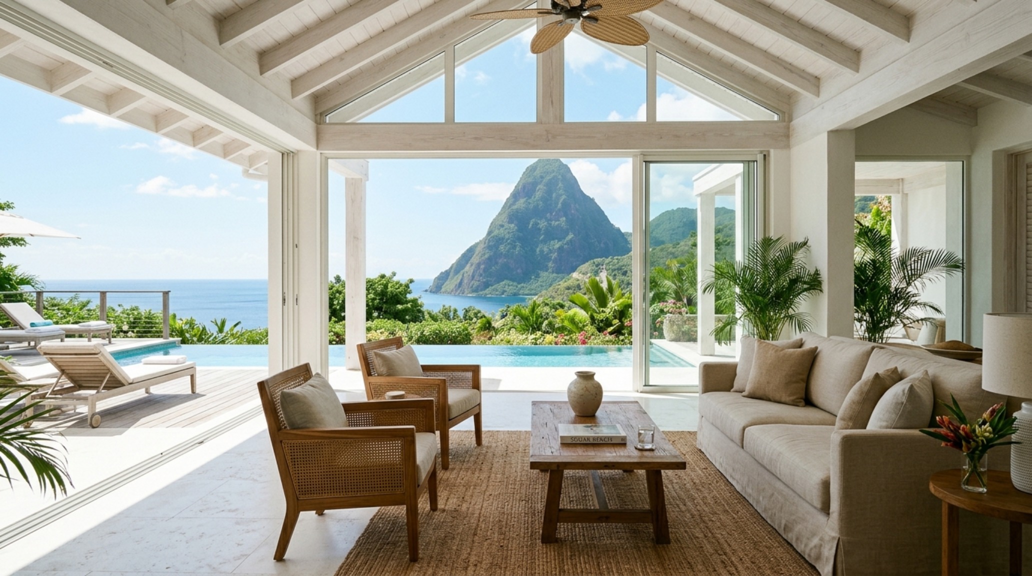 sugar beach luxury villas showcasing minimalist white timber framing and pocketing glass doors that open to a private terrace and 30-inch dining area sugar beach luxury villas showcasing minimalist white timber framing and pocketing glass doors that open to a private terrace and 30-inch dining area