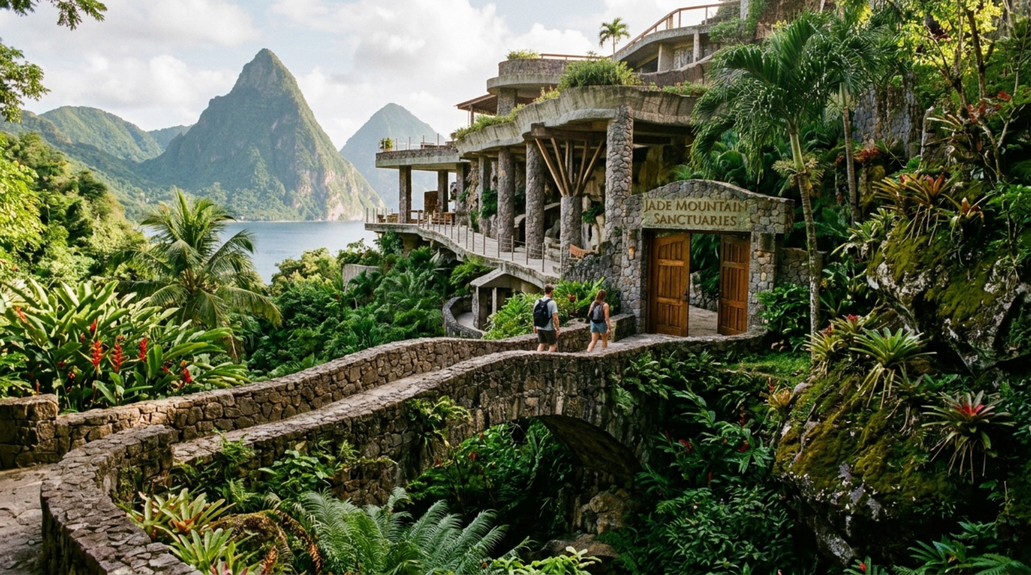 jade mountain sanctuaries showing the structural cantilever and stone bridges that connect the floating living platforms jade mountain sanctuaries showing the structural cantilever and stone bridges that connect the floating living platforms