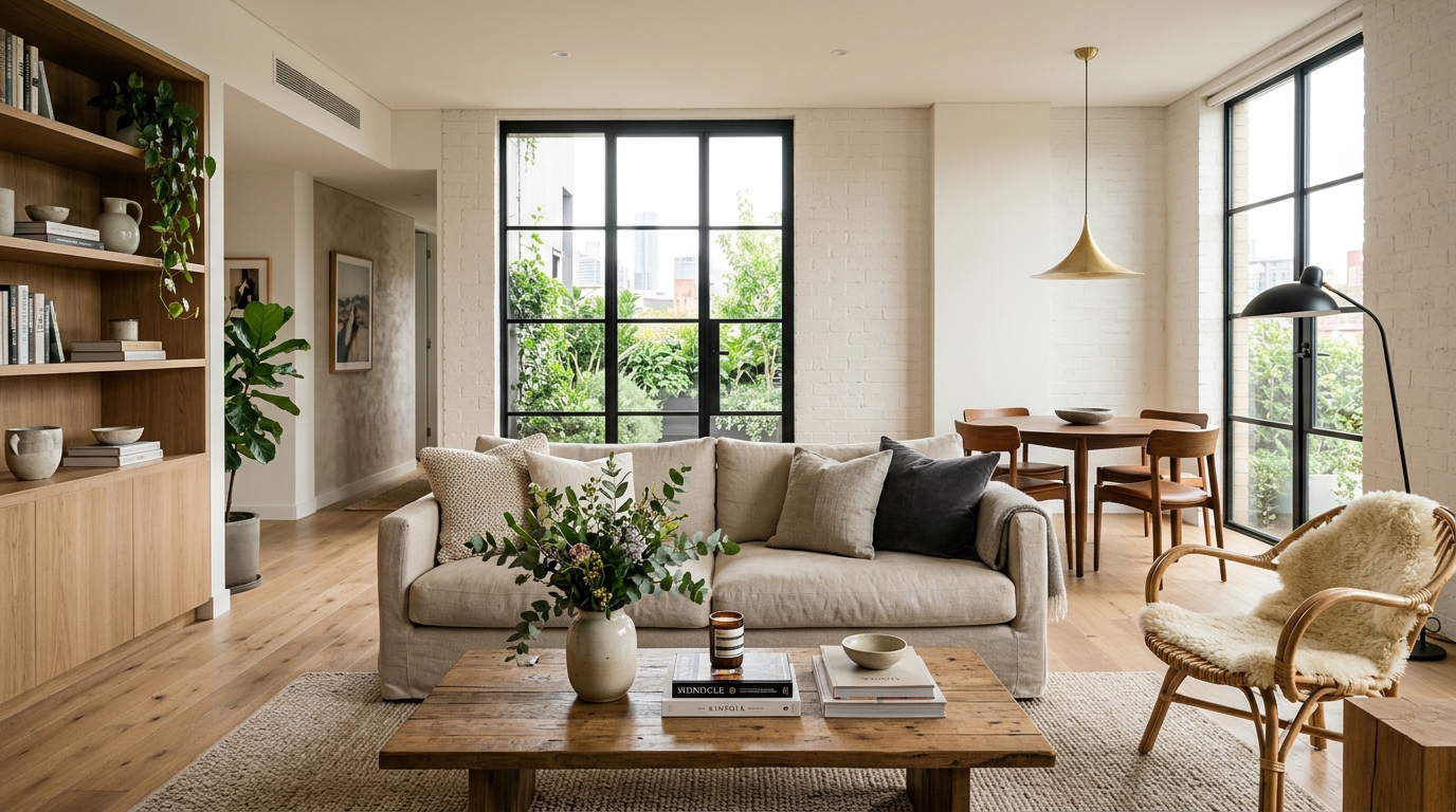 High-end interior design visual depicting small apartment balcony ideas