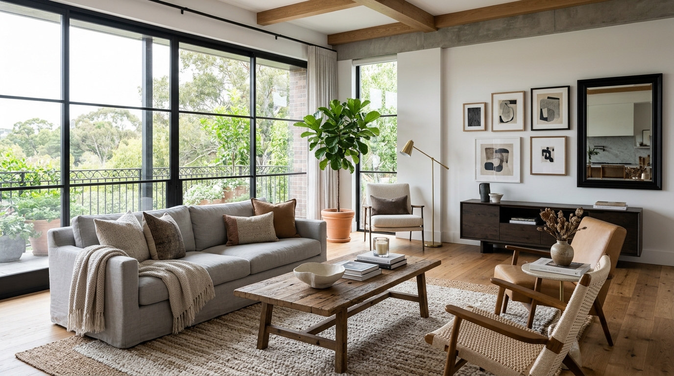 High-end interior design visual depicting small apartment balcony ideas
