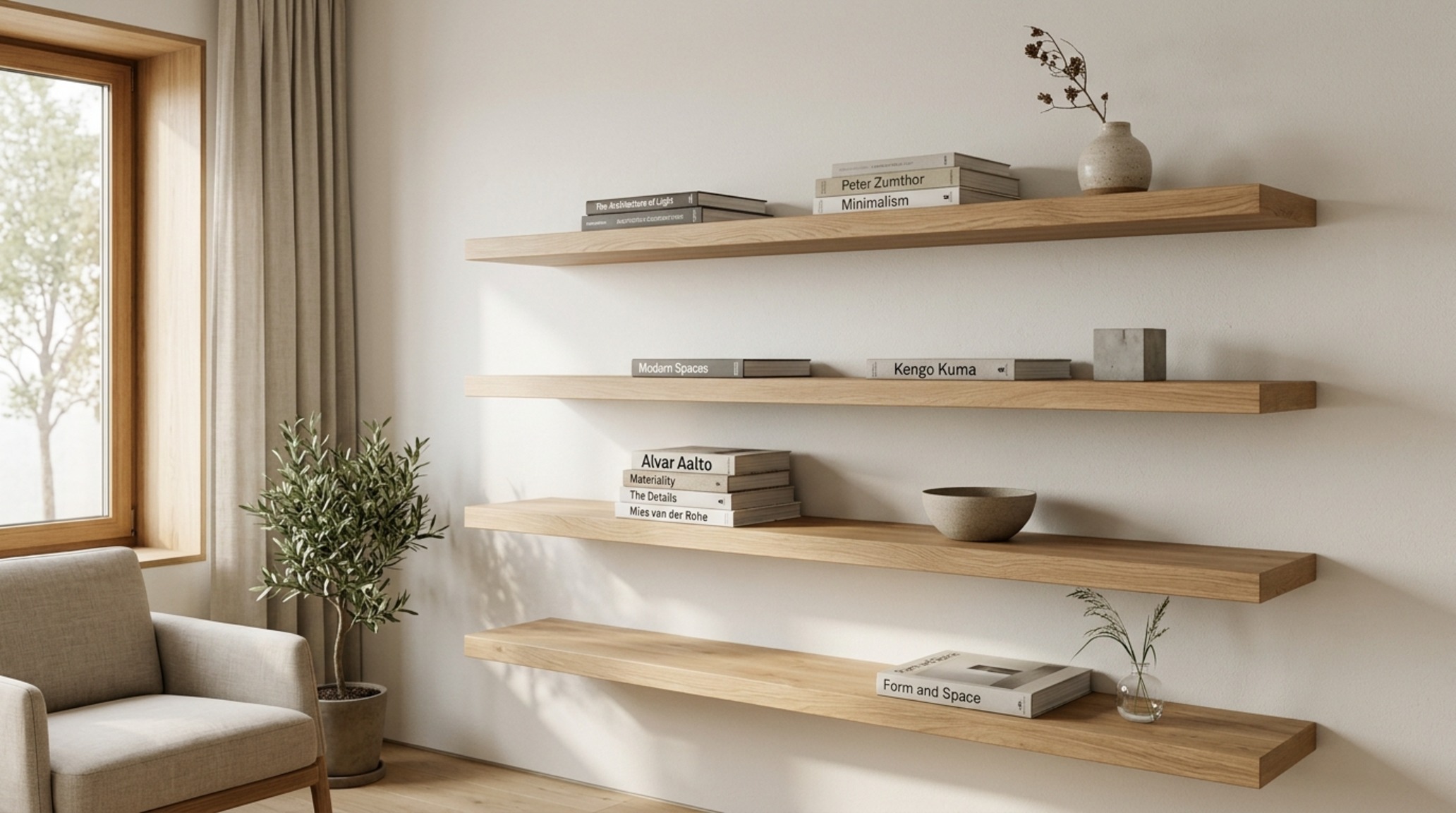 custom floating shelves crafted from rift-sawn white oak with integrated warm LED task lighting and a minimalist bracket-free profile. custom floating shelves crafted from rift-sawn white oak with integrated warm LED task lighting and a minimalist bracket-free profile.