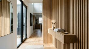 The Vertical Rhythm: Engineering A Floating Console And Hanger System For Narrow Entryway Ideas