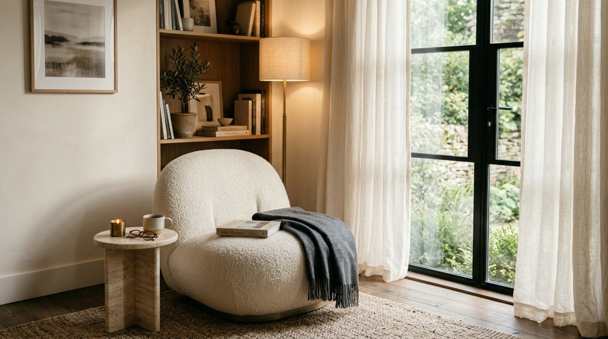 A curated corner featuring a fluted white oak pedestal and a sculptural stone vessel, illustrating the aesthetic digital home tour jennie bishop bishop interior style. A curated corner featuring a fluted white oak pedestal and a sculptural stone vessel, illustrating the aesthetic digital home tour jennie bishop bishop interior style.