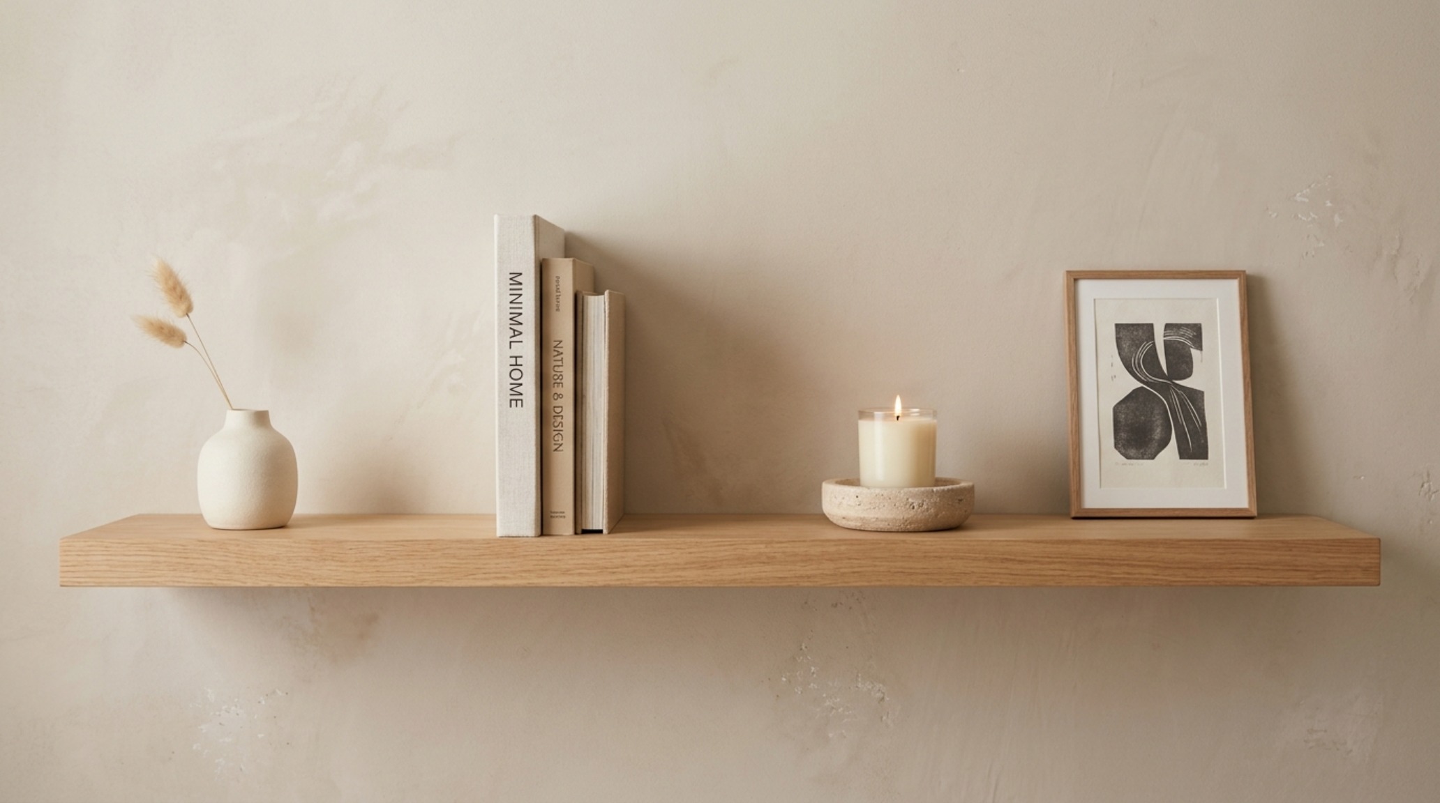 High-contrast living room floating shelves ideas featuring white powder-coated steel shelves against a deep navy wall, styled with monochromatic objects for a sharp architectural aesthetic.