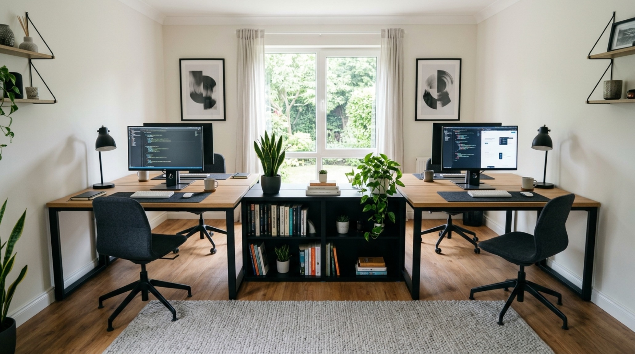 modern two person desk home office ideas arranged in a back-to-back configuration to optimize privacy and individual workflow focus modern two person desk home office ideas arranged in a back-to-back configuration to optimize privacy and individual workflow focus
