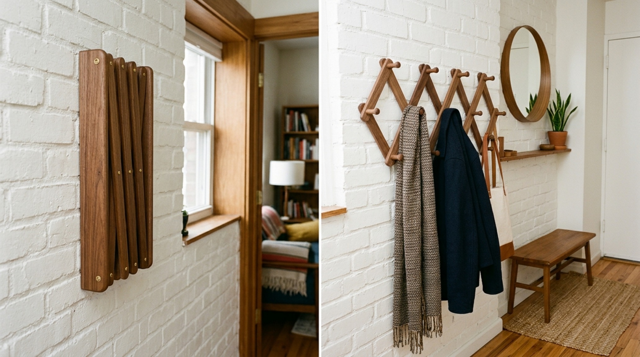 small space wall mounted coat rack plans using an accordion-style expandable walnut rack for flexible seasonal storage small space wall mounted coat rack plans using an accordion-style expandable walnut rack for flexible seasonal storage