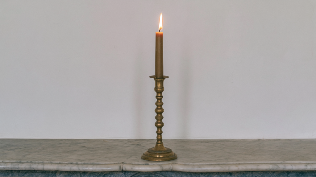 Brass Candlestick Holder Styling On Fireplace Mantels