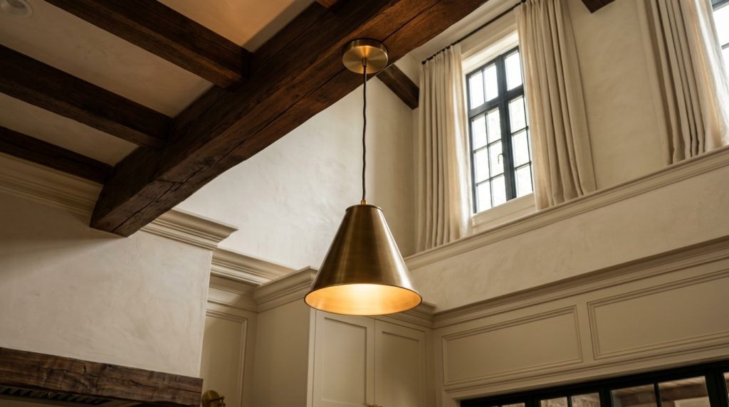 Brass Pendant Light Ideas For High Ceilings Exposed Beams