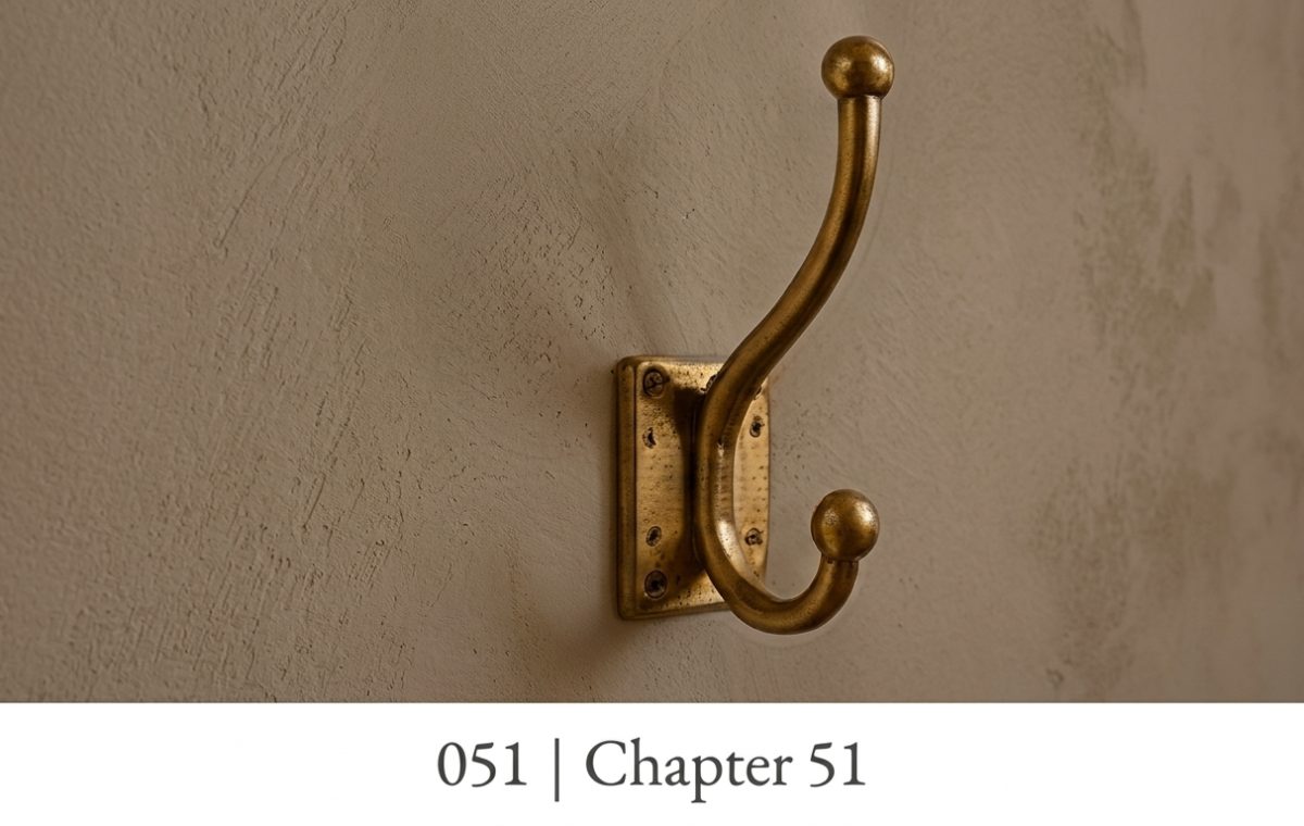 A sturdy brass wall hook mounted on textured plaster with visible screw fixings.