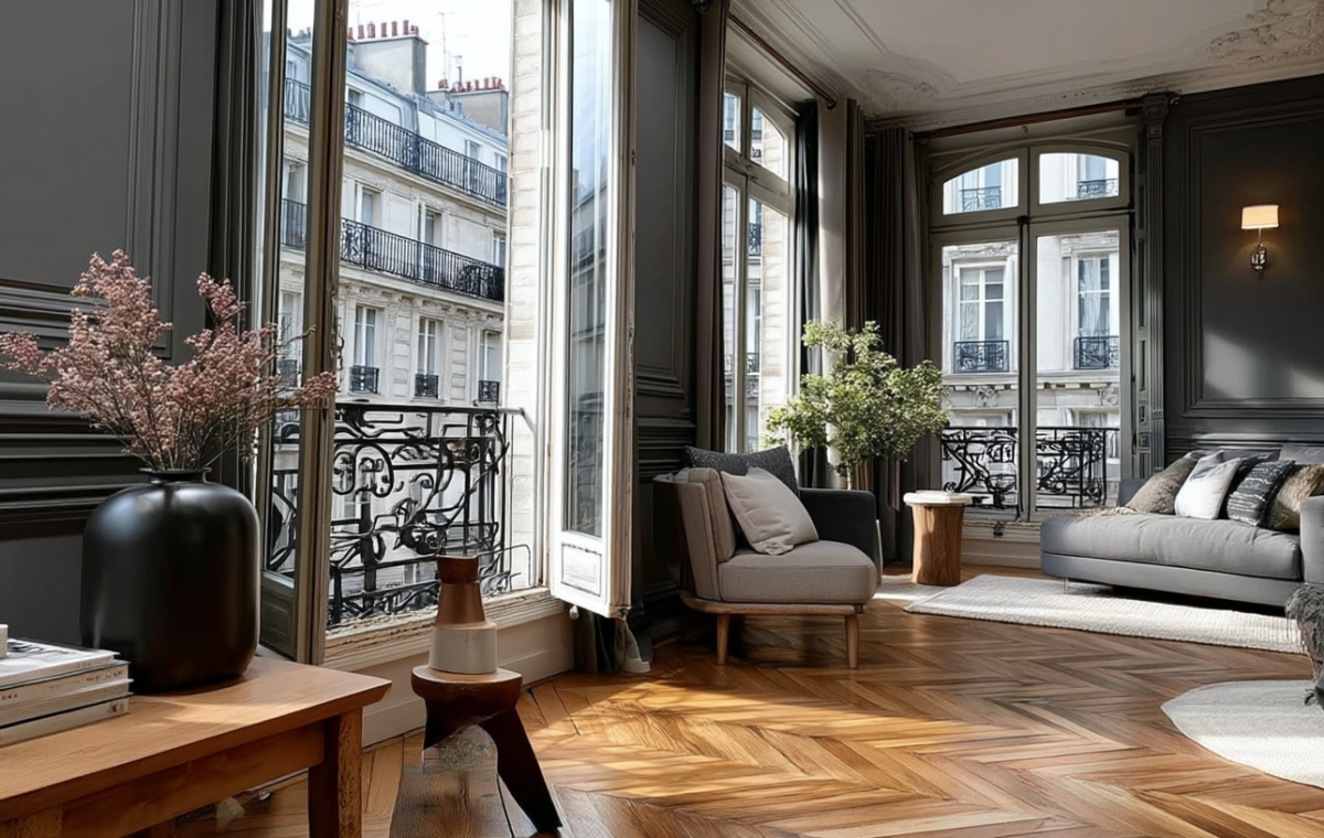 French herringbone wood floors