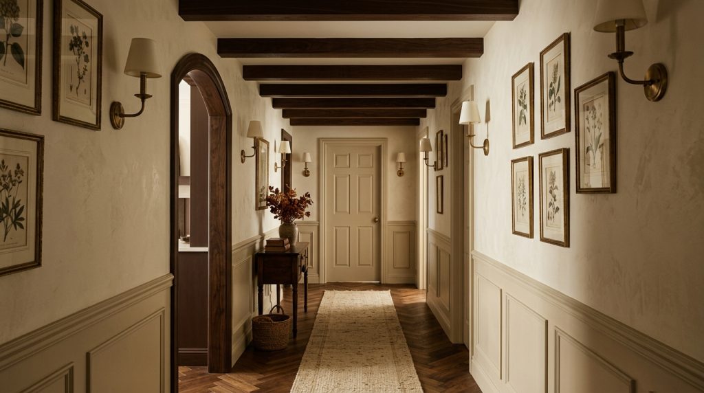 Hallway Wainscoting Dark Beams Classic Design Ideas