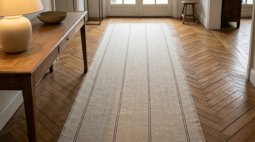 How To Style A Herringbone Hallway Rug Without The Clutter