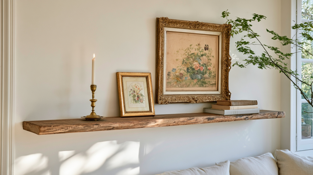 Styling A Floating Wooden Shelf With Antiques And Art
