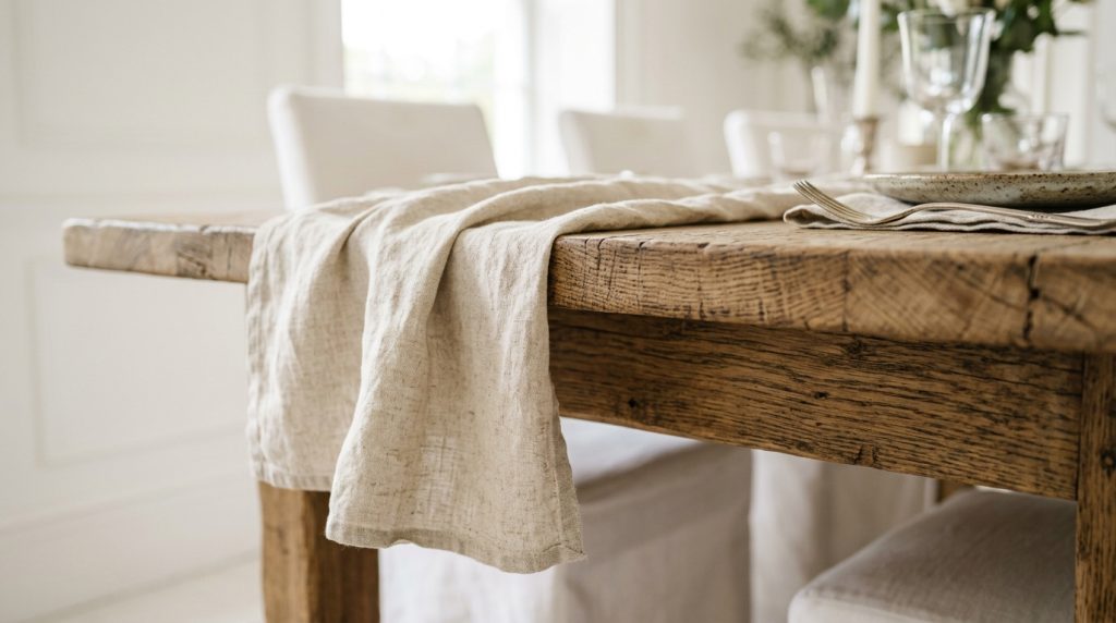 Styling A Rustic Dining Table With Natural Linen Runners