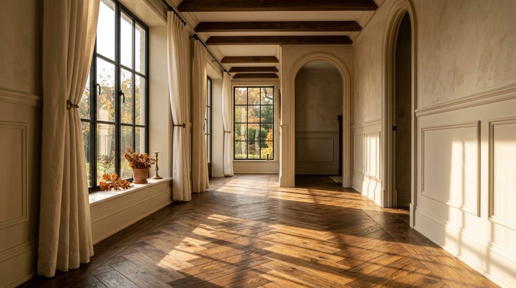 Timeless Herringbone Hardwood Floors For Classic Hallways