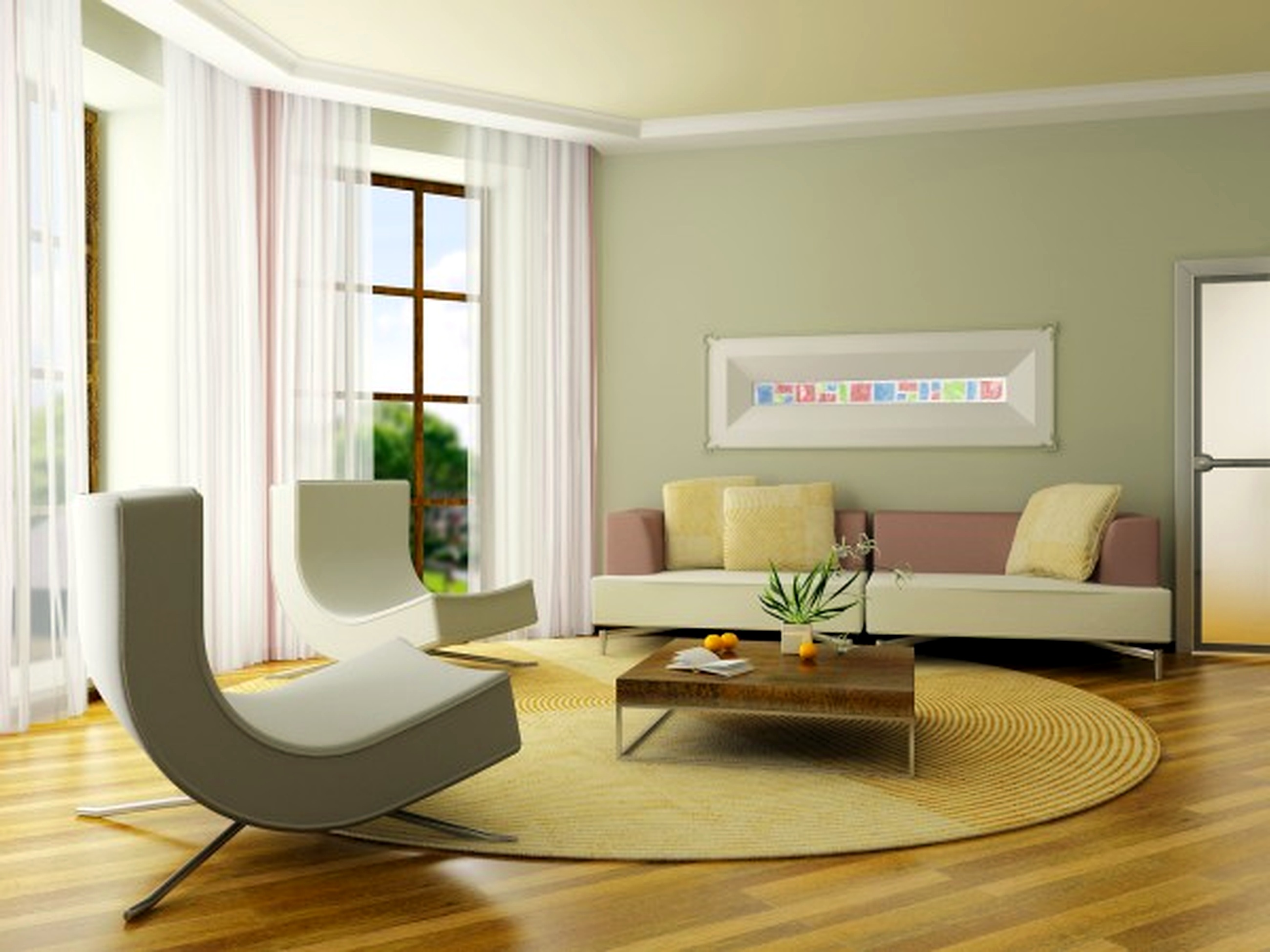 Modern Minimalist Interior Designs For Living Rooms: White Sofas For Small Green Living Rooms With Modern Electric Fireplace Design