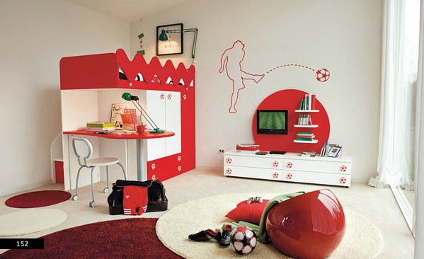 red and white modern children bedroom