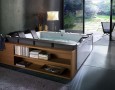 Amazing Up-to-date Bathroom Remodeling Design Idea: modern natural bathroom remodeling idea with spa bath up and book shelf