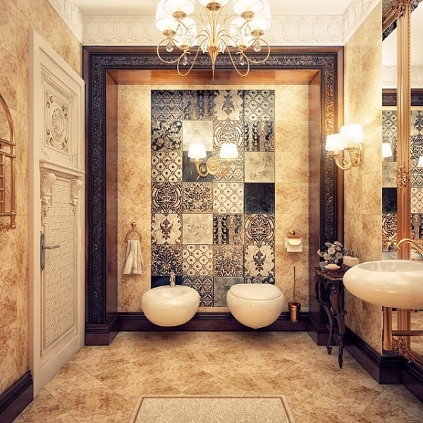 modern textured tiled wall bathroom design with luxury nuance