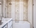 Best Modern Bathroom Design Ideas 2011 for Wide Spaces with Amazing Pattern: simple bathroom designs with white modern vanities and tiled wall decoration