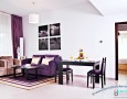Comfortable Auris Metro Central Hotel Apartments and The Wonderful Purple Interior Designs: Sweet auris metro family suite with a dining table for 2 and cream and purple sofa