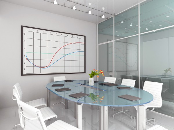 : Decorating A Conference Room With Cool Nuance And Blue Transparent Oval Table