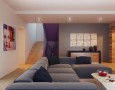 Cool Livingroom Interior Design for Wide Space: Purple and gray Feature Wall Ideas Living Room
