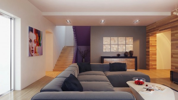 : Purple And Gray Feature Wall Ideas Living Room
