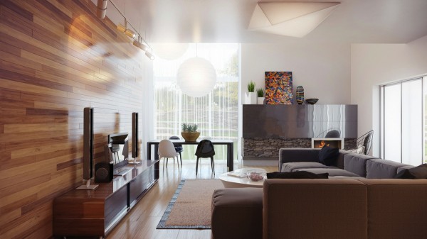 brown colour for living room with colorful painting
