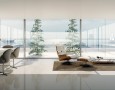 Cool Livingroom Interior Design for Wide Space: modern living room idea for office interior design with white sofa and glass window