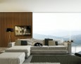 Cool Livingroom Interior Design for Wide Space: modern long sofa in wonderful modern living room with mointain panorama