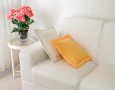 Couches for Small Living Rooms for Modern and Minimalist Spaces: Couches for Small Living Rooms for Modern and Minimalist Spaces: orange couches for small living rooms with flowery pottery barn and decorative plant