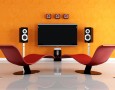 Couches for Small Living Rooms for Modern and Minimalist Spaces: interior decorating ideas for living room with two red chairs for watching tv like in a theather