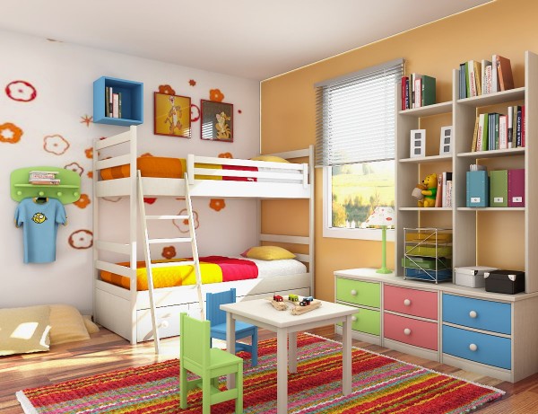 Cute Bedroom Design for Kid with Cartoon Characters Theme: alice in wonderland wall painting for kid bedroom design