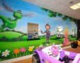 Cute Bedroom Design for Kid with Cartoon Characters Theme: pink car bed and unique large wallsticker for child bedroom design inspiration